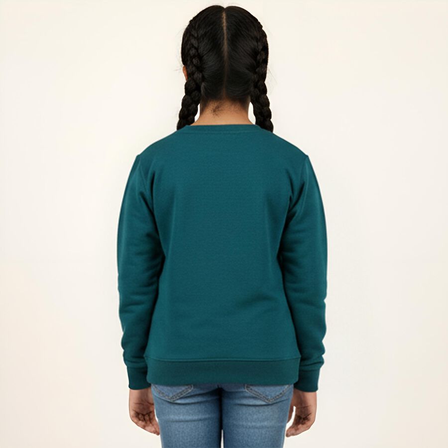Girls Teal Green Crew Neck Casual Sweatshirt, गहरा हरा, large image number null