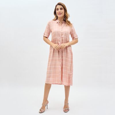 Women's Soft Pink Collared Casual Dress