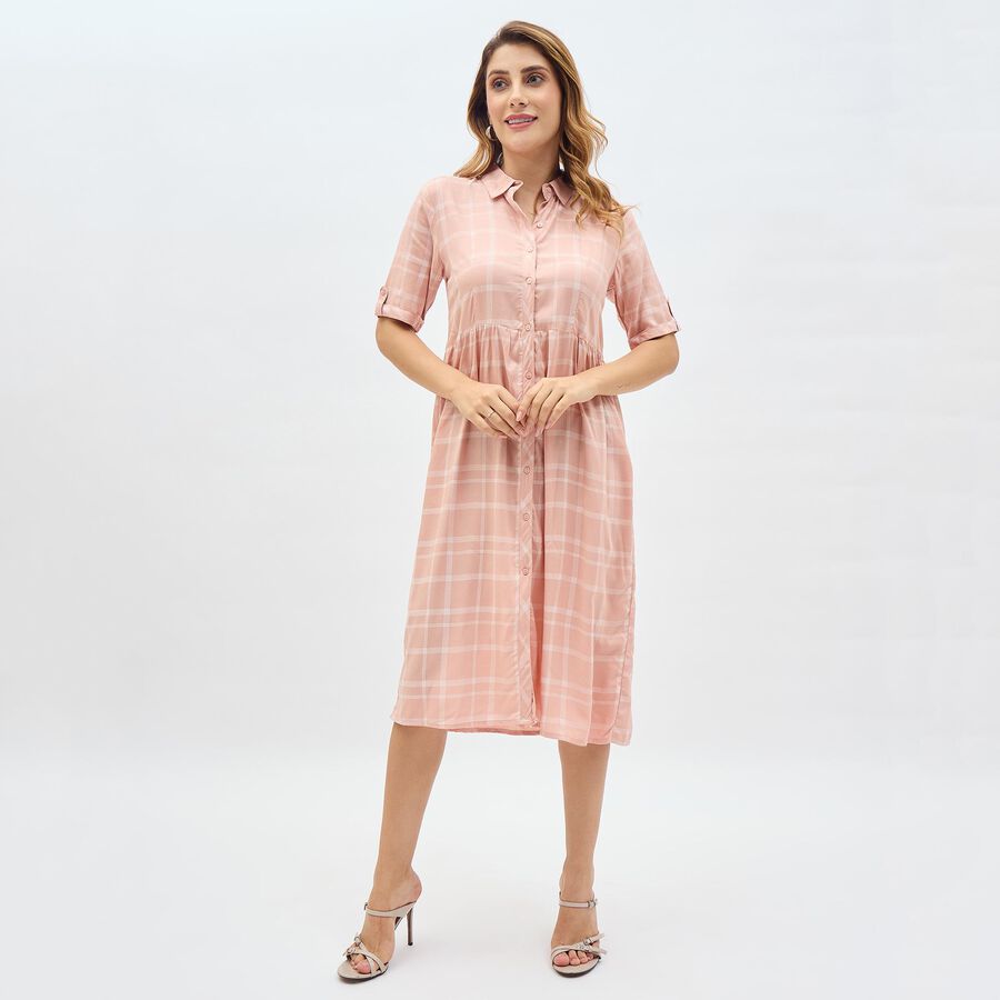 Women's Soft Pink Collared Casual Dress, गुलाबी, large image number null