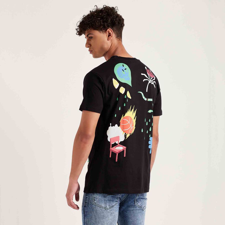 Cotton Round Neck T-Shirt, Black, large image number null