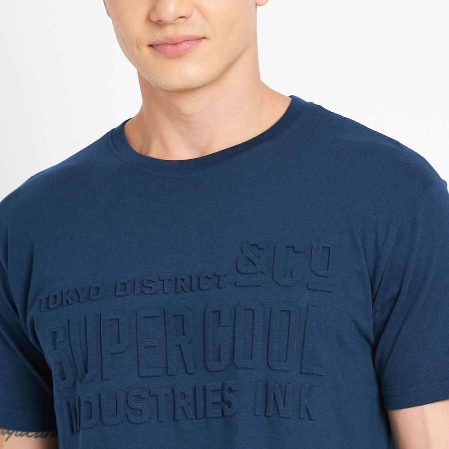 Cotton Solid Round Neck T-Shirt, Dark Blue, large image number null