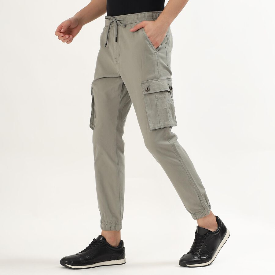 Men's Light Sage Green Slim Fit Cargo Trousers, हल्का ग्रे, large image number null