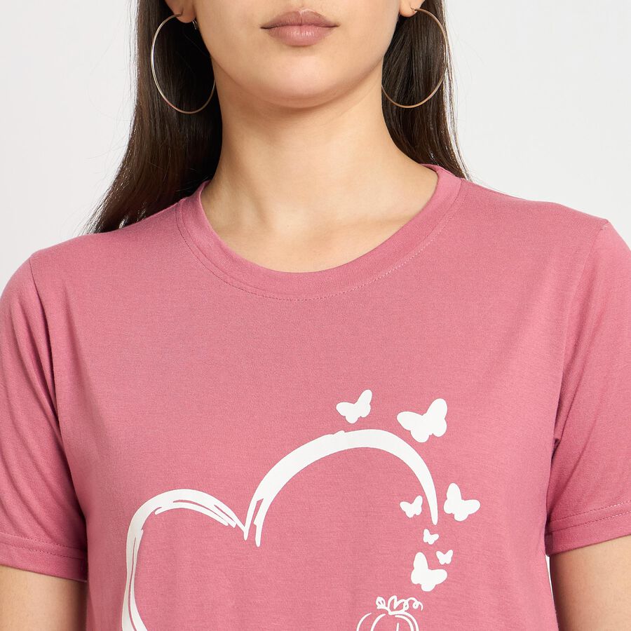 Ladies' Round Neck T-Shirt , गुलाबी, large image number null