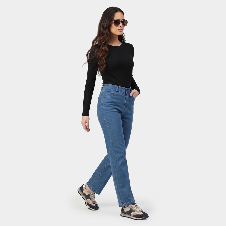 Women's Blue Straight Fit High-Rise Jeans, Mid Blue, large