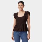 Women's Brown Mock Neck Minimalist Top, Brown, small