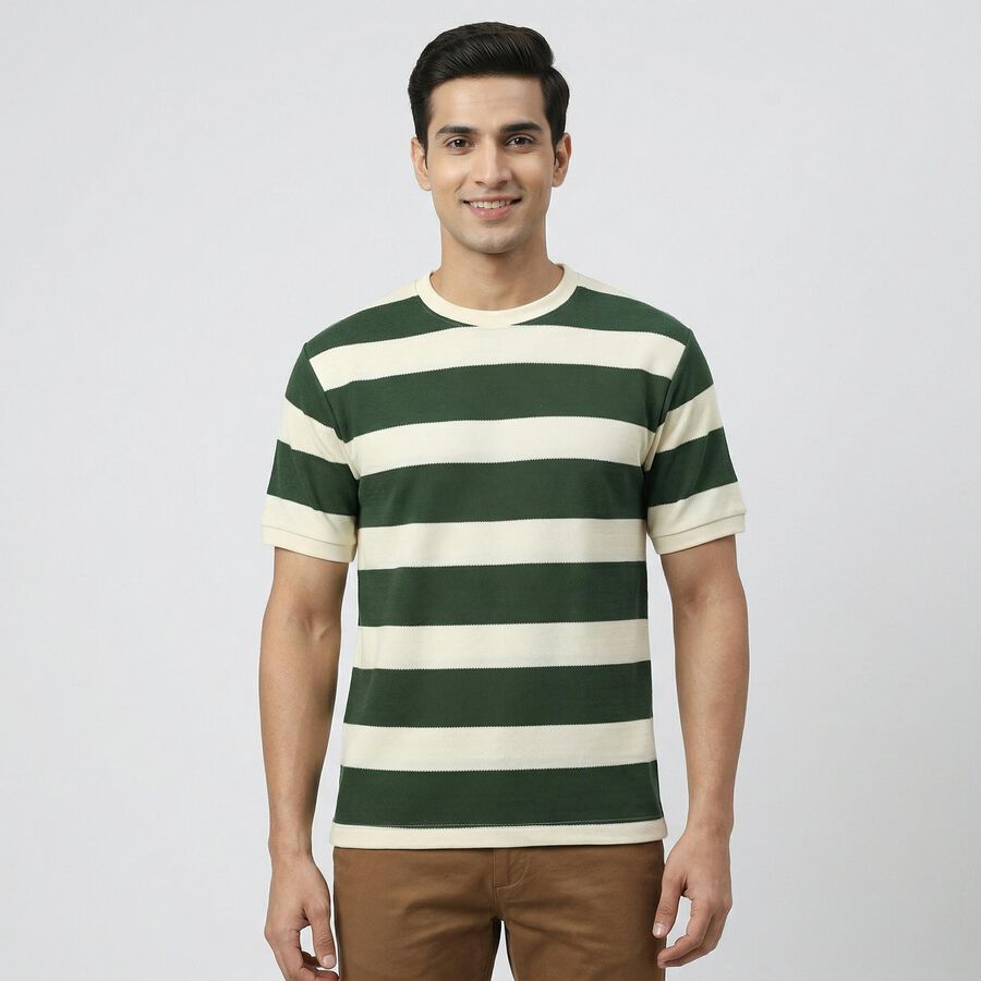 Men's Dark Green Round Neck Casual T-Shirt, Dark Green, large