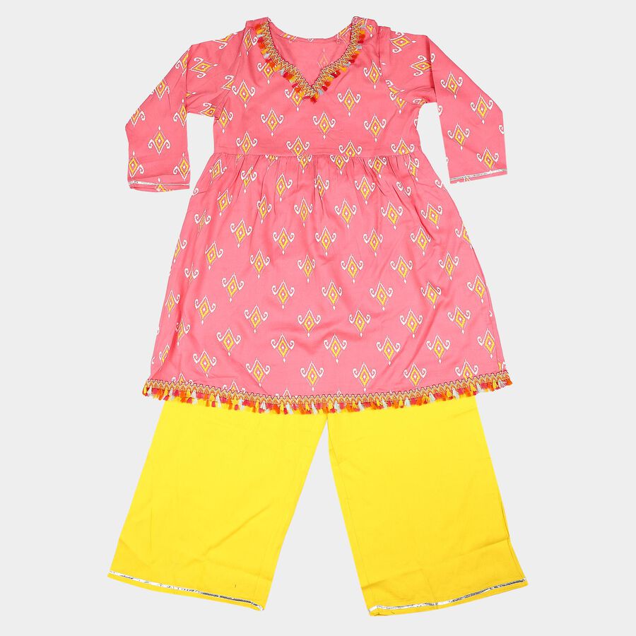 Girls Pink V Neck Fusion Set Fusion Set Upper and Bottom Set, Light Pink, large