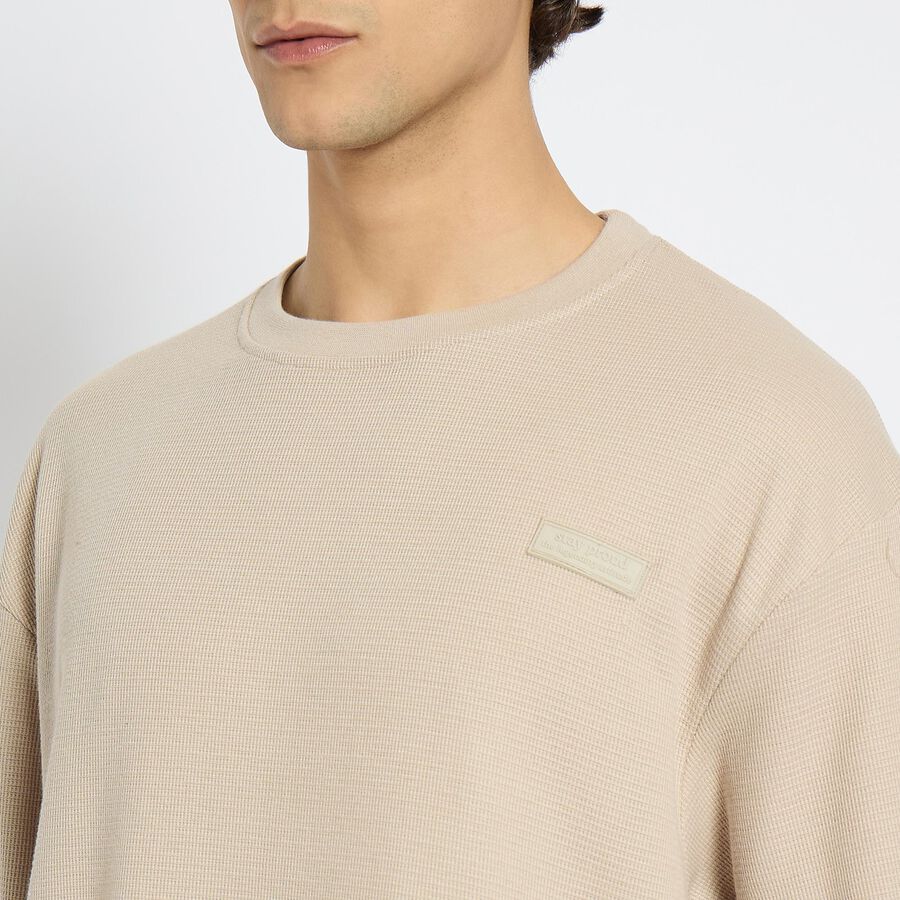 Men's Round Neck Half Sleeves T-Shirt, Beige, large