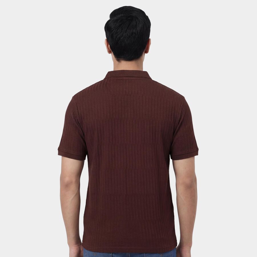 Men's Rust Polo Neck Casual Half Sleeve T-Shirt, Rust, large