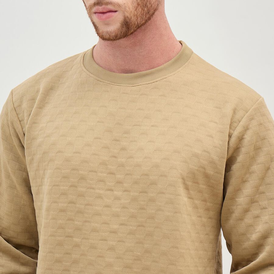 Men's Muted Beige Crew Neck Casual Sweatshirt, Beige, large image number null