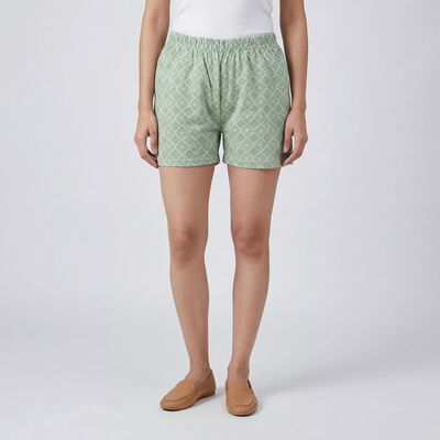 Women's Green Cotton Regular Fit Shorts