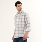 Men's Muted Grey and White Cotton Full Sleeve Spread Collar Casual Shirt, Brown, small