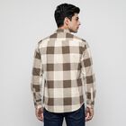Men's Beige Cotton Long Sleeve Checked Casual Shirt, गहरा पीला, small