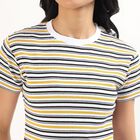 Women's Yellow and Black Round Neck Casual T-Shirt, मस्टर्ड, small