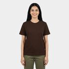Women's Brown Cotton Round Neck Casual T-Shirt, Brown, small