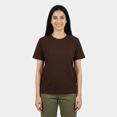 Women's Brown Cotton Round Neck Casual T-Shirt