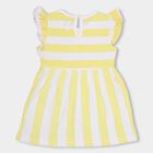 Girls' Bright Yellow And White Striped Flutter Sleeve Frock, Yellow, small image number null