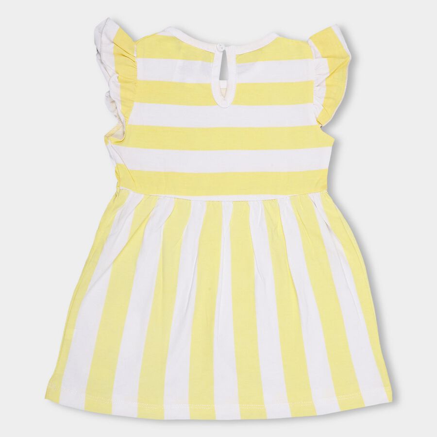 Girls' Bright Yellow And White Striped Flutter Sleeve Frock, Yellow, large image number null