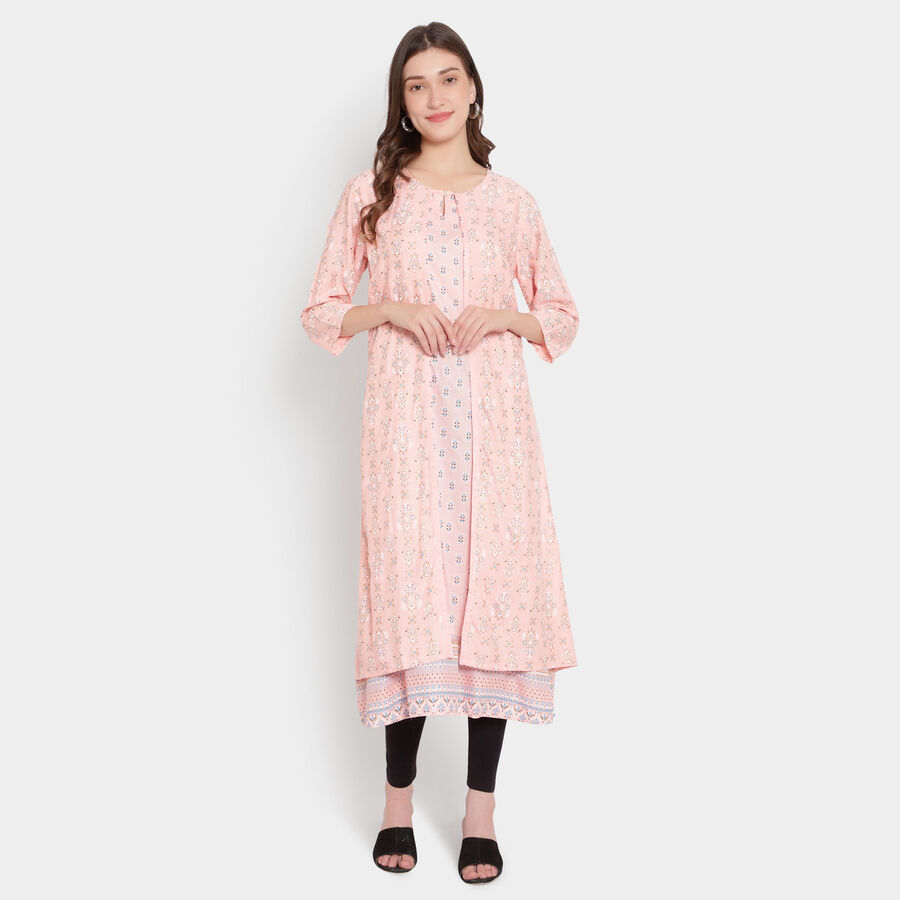 Solid 3/4Th Sleeves Kurta, Peach, large image number null
