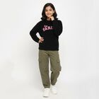 Girls' Jet Black Crew Neck Casual Pullover, Black, small image number null