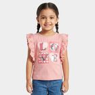 Girls Pink Cotton Round Neck Regular T-Shirt, Light Pink, small