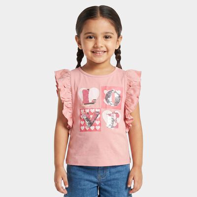 Girls Pink Cotton Round Neck Regular T-Shirt