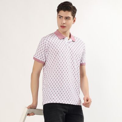 Men's Soft Pink Cotton Polo Collar Casual T-Shirt