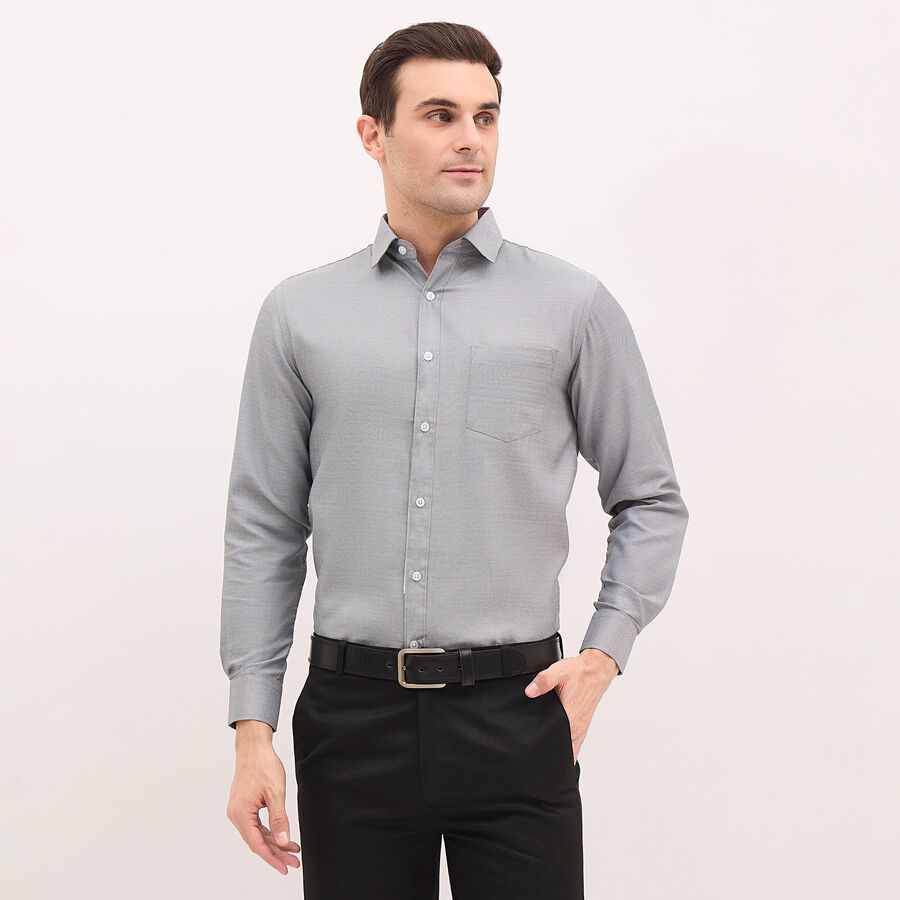 Men's Deep Grey Regular Collar Formal Shirt, Dark Grey, large image number null