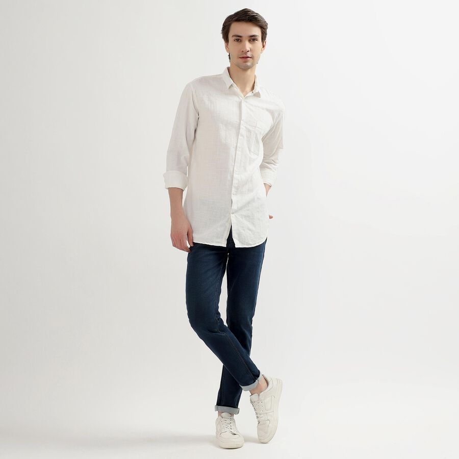 Men's Rich White Cotton Classic Collar Casual Shirt, सफ़ेद, large image number null