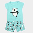 Girls Aqua Crew Neck Short Set Upper and Bottom Set, एक्वा, small