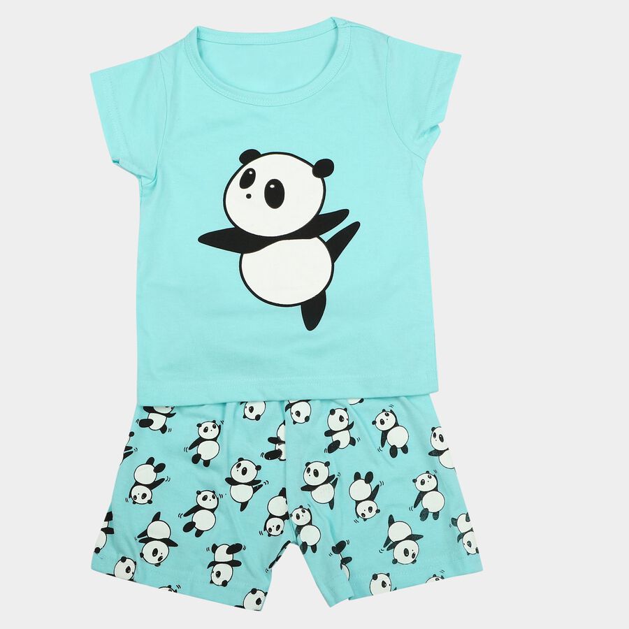 Girls Aqua Crew Neck Short Set Upper and Bottom Set, एक्वा, large