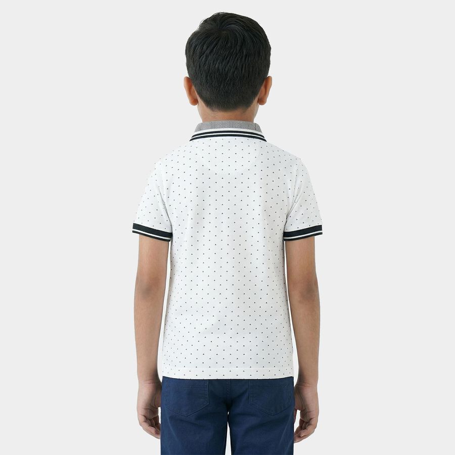 Boys White Cotton Round Neck Casual Half Sleeve T-Shirt, White, large