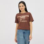 Ladies' Rich Chocolate Brown Cotton Round Neck Casual Crop T-Shirt, Brown, small