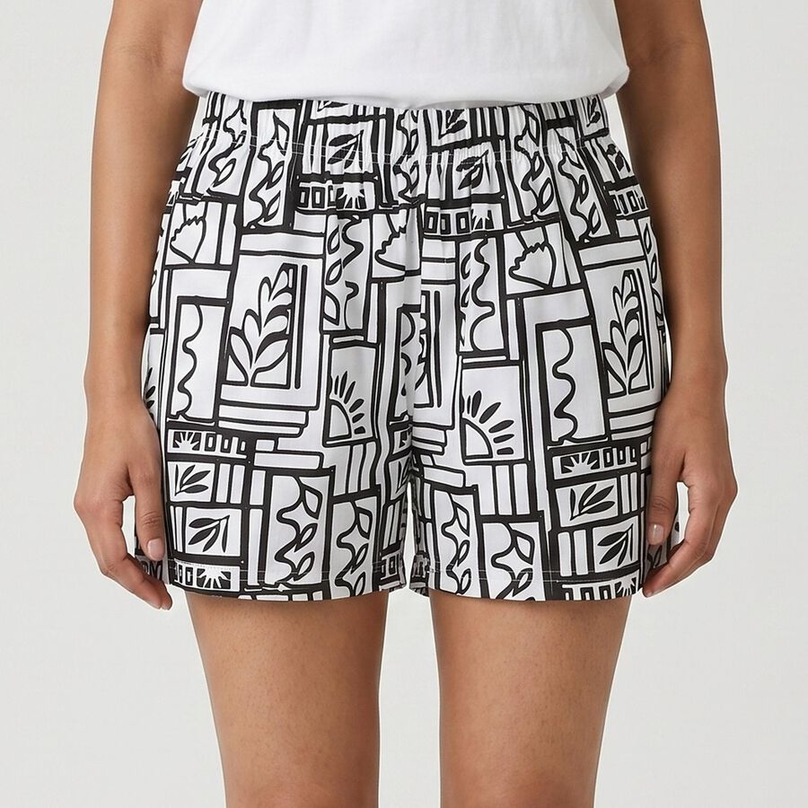 Women's Black Regular Fit Printed Shorts, काला, large