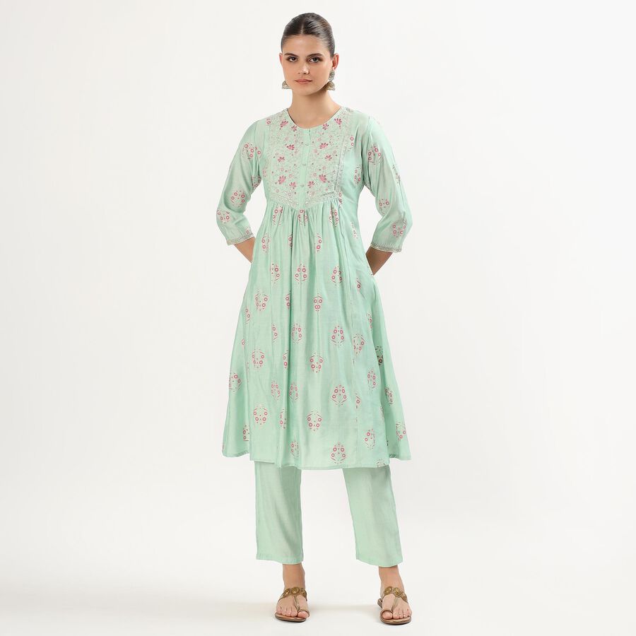 Women's Light Mint Green Embroidered Ethnic Set, Light Green, large image number null