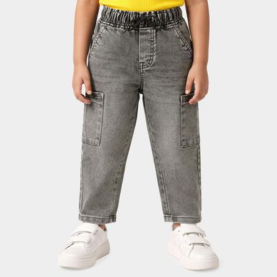 Boys Grey Regular Fit Cargo Jeans