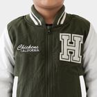 Boys Olive Green Stand Collar Varsity Jacket, Olive, small