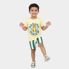 Boys Yellow 100% Cotton Round Neck Graphic Print Baba Suit, Yellow, small