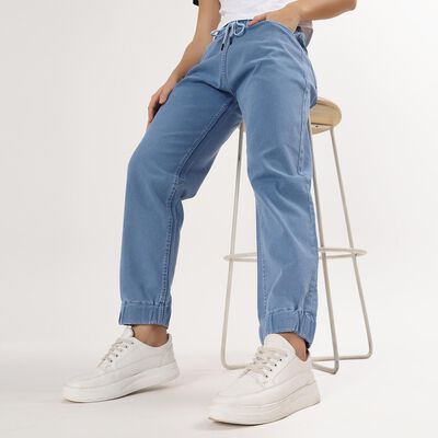 Women's Muted Denim Blue Jogger High-Rise Jeans