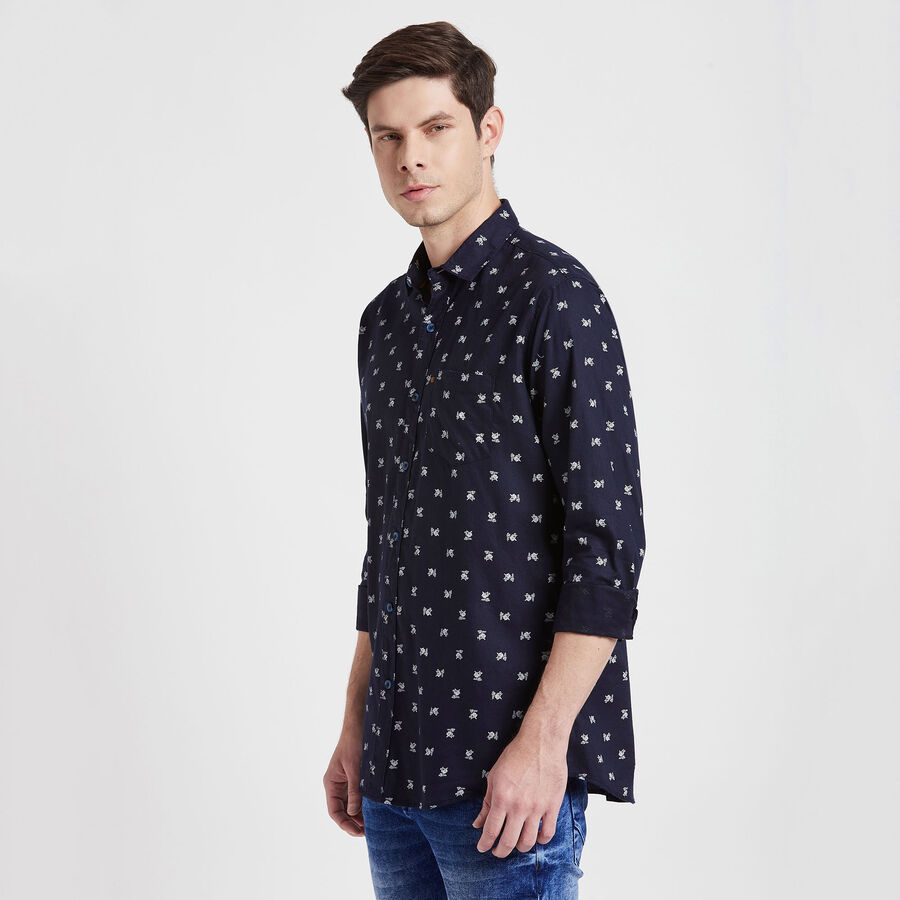 Cotton Printed Casual Shirt, Navy Blue, large image number null