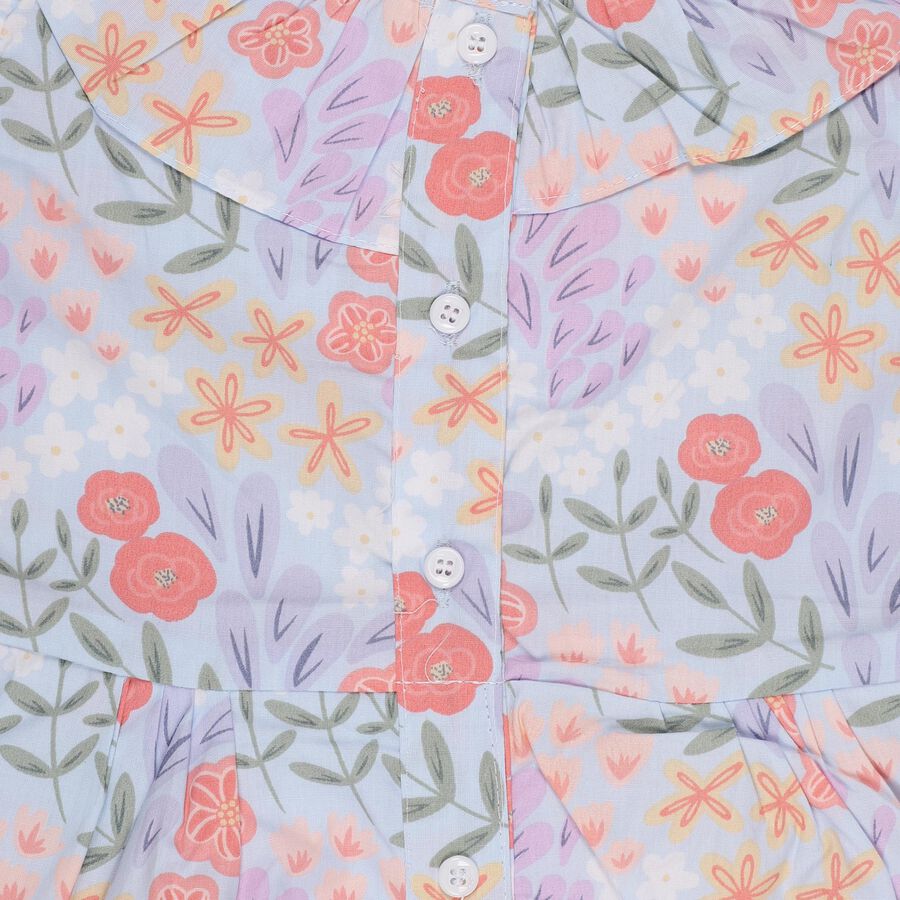 Girls' Light Lavender Floral Printed Sleeveless Flared Frock, Light Blue, large image number null
