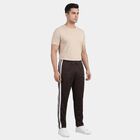 Men's Brown Regular Fit Logo Print Track Pants, Brown, small