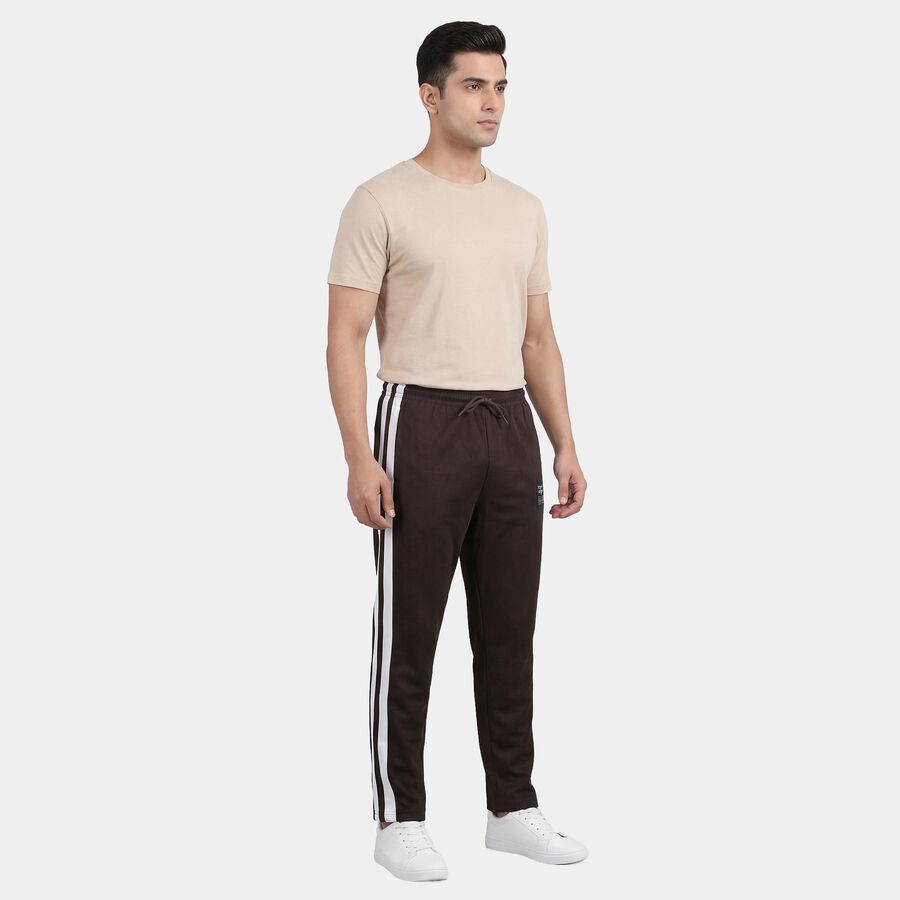 Men's Brown Regular Fit Logo Print Track Pants, Brown, large