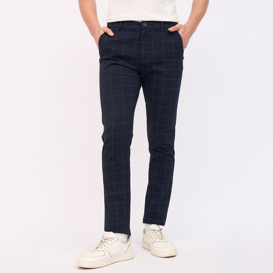 Men's Cross Pocket Slim Fit Casual Trousers, Navy Blue, large image number null