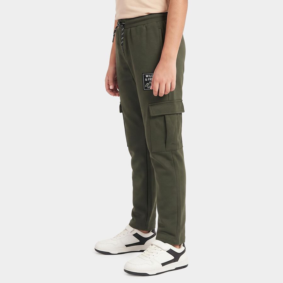 Boys' Olive Green Regular Fit Cargo Winter Pyjama, ओलिव, large