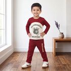 Boys' Red 100% Cotton Round Neck Graphic Print Baba Suit, Red, small