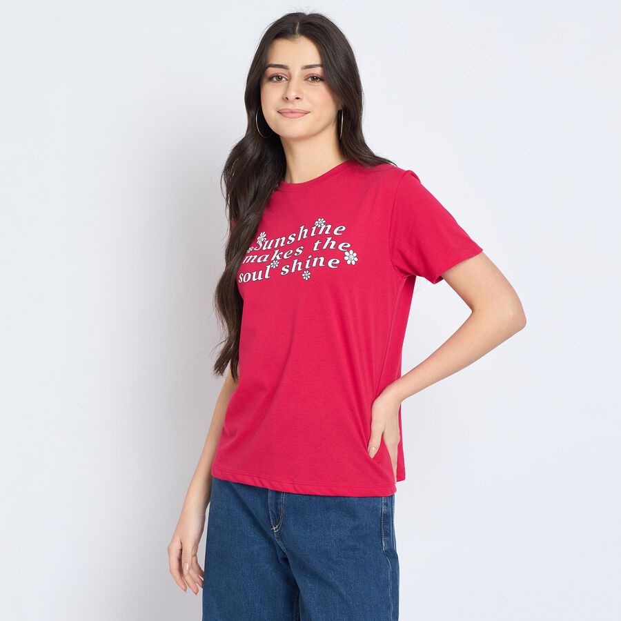 Ladies' Round Neck T-Shirt, Fuchsia, large