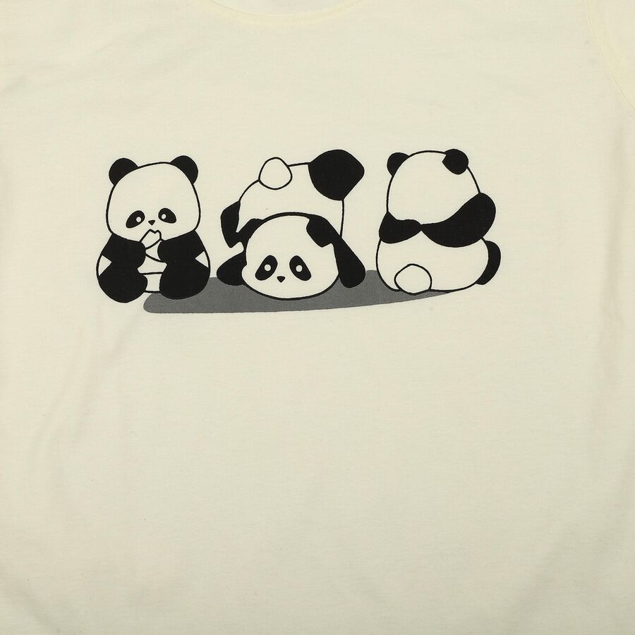 Girls White Round Neck Casual T-Shirt, ऑफ व्हाइट, large