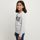 Girls' Light Grey Round Neck Casual Graphic Top, हल्का नीला, small image number null