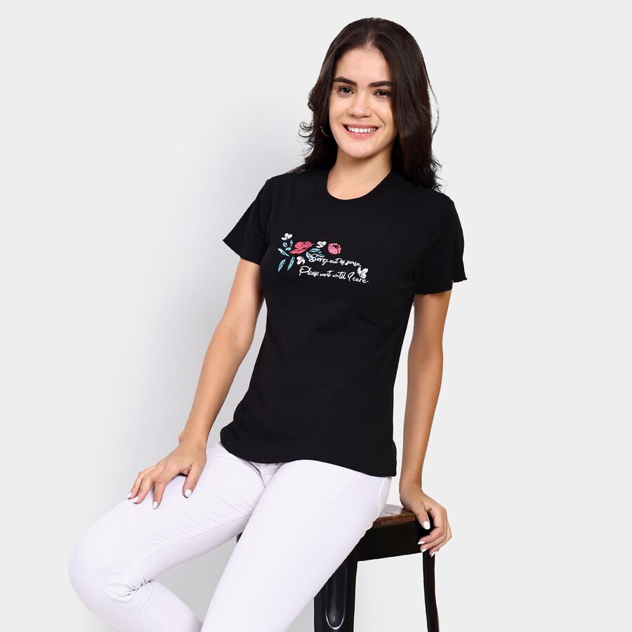 Ladies' Round Neck T-Shirt , Black, large image number null